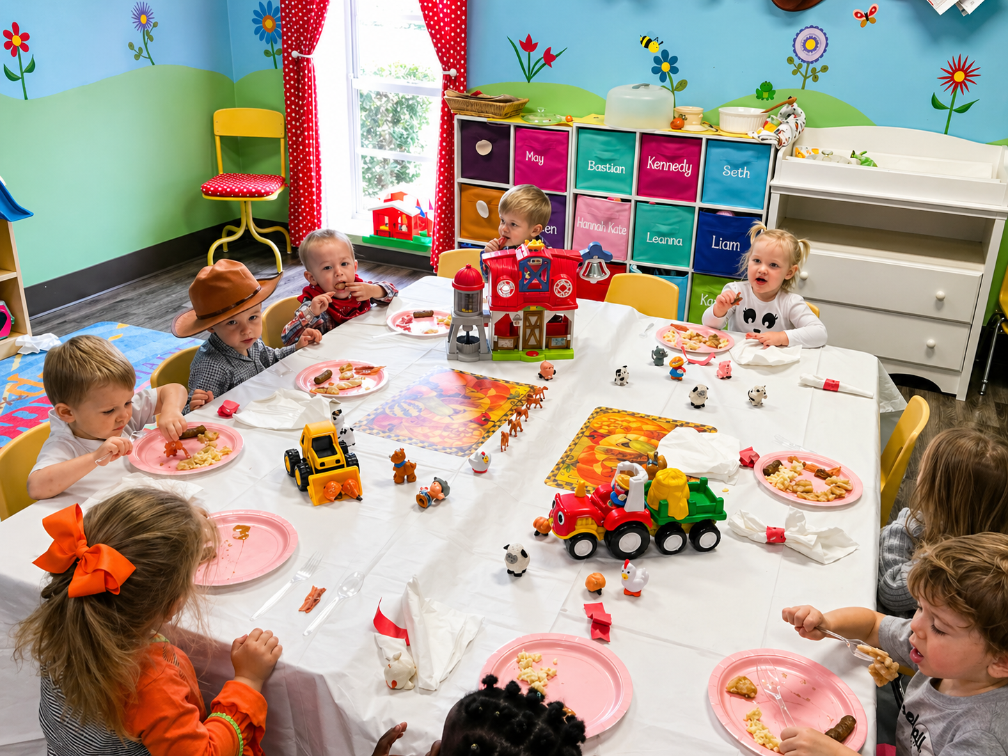 Children gathered for a cheerful classroom activity