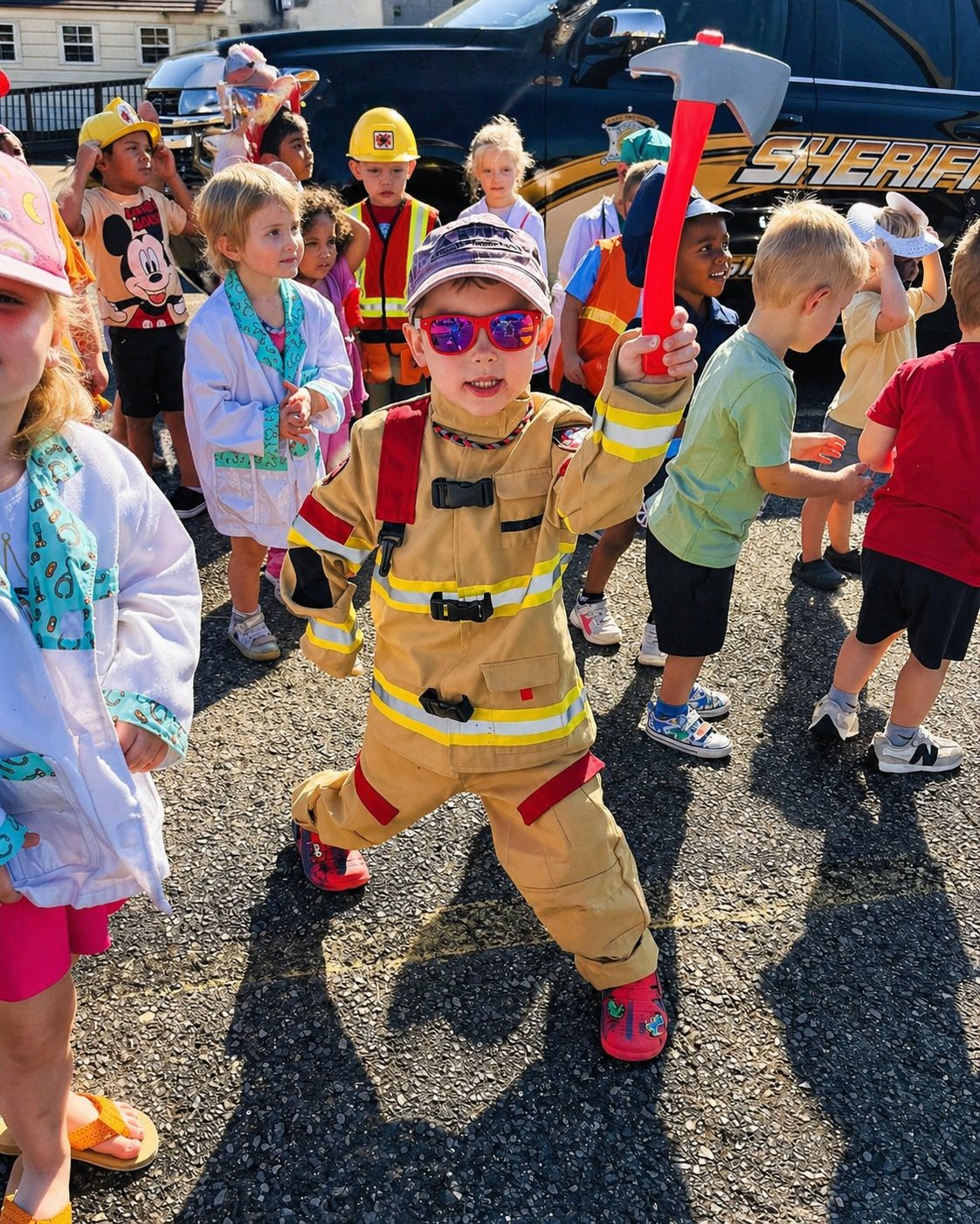 Children enjoying a community helper event at First Friends